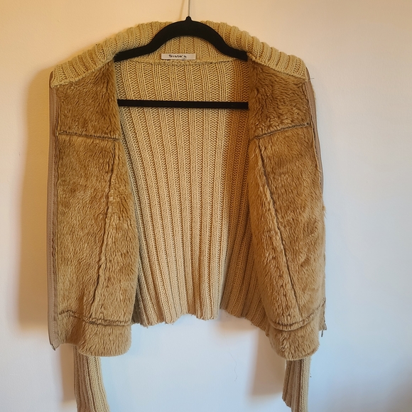 Y2K Tan Brown Suede Fall Jacket with Sweater Knit Sleeves - Picture 8 of 14